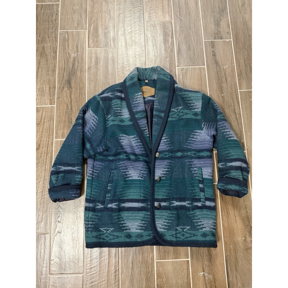 Vintage Woolrich Size Large Medium Aztec Print Wool Chore Coat Shawl Collar
